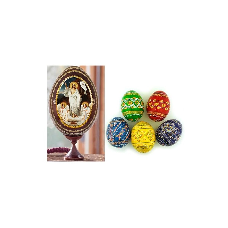 Alexandra Int'l Set of 5 Ukrainian Wooden Easter Eggs Pysanky