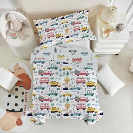 DJDEA Cot Bed Duvet Cover Set, Cars Reversible Toddler Bedding Set With Zip Fastening, Kids Duvet Cover 120x150cm With 40x60 cm Pillowcase