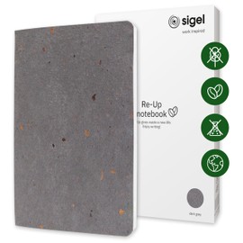 Sigel RU105 Vegan Notebook A5 Lined from Coffee/Cotton Remnants, Thick 100 g Paper, NCP Award: Sustainable, Free from Plastic and Chemicals, 100 Pages, Re-Up Notebook, Gift Book, Dark Grey