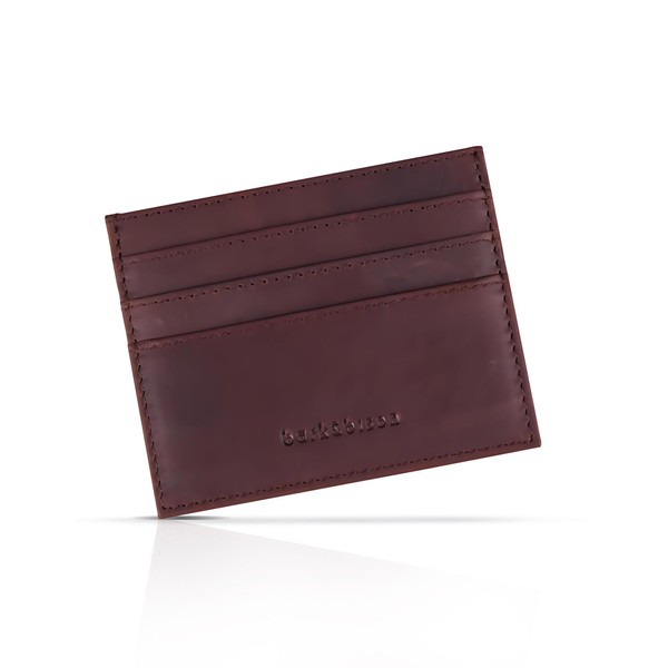 Leather Card Holder Wallet - Hand-Stitched Full Grain Leather Mens