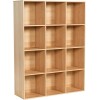 White Oak Wooden 12-Cube Storage Organizer with Closed Back Panel