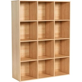 White Oak Wooden 12-Cube Storage Organizer with Closed Back Panel Bookshelf Display Shelf Closet Cabinet for Home Office Schoolcolor: Natural Oak