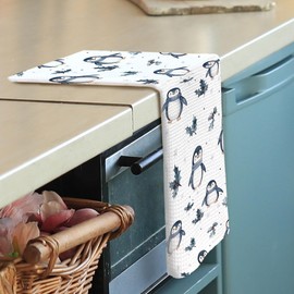 shiviody Winter Penguin Kitchen Towels - Penguin Christmas Dish Towels, Penguin Gifts Xmas Holiday Decorative Absorbent Dishcloths Hand Towels for Kitchen Decor 16x24 Inches