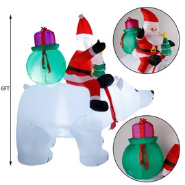 DR.DUDU 6 Ft Christmas Inflatable Santa Claus with Polar Bear and Christmas Tree, Build-in LED Lights Blow up Xmas Inflatables Decoration for Yard Garden Lawn Holiday Party