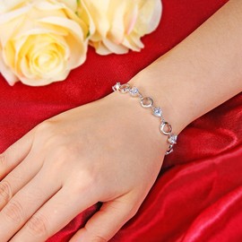 EleQueen 925 Sterling Silver CZ Love Heart of Ocean Titanic Inspired Tennis Bracelet for Women, 6.8"+1.2" Extender, Valentine's Day/Mother's Day/Christmas Jewerly Gift for Wife/Mom