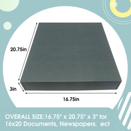 Golden State Art, Archival Storage Box, Acid-Free Drop Front Museum Box with Metal Edge for Storing Artwork Photos Documents Prints Arts and Crafts (Gray-16.75x20.75x3 Inches) Pack of 2