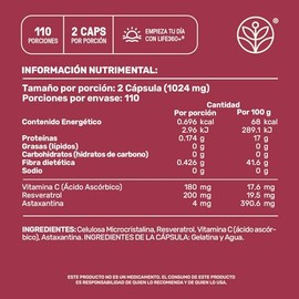 Life 360 Resveratrol 220 Cápsulas Antioxidante 1024 Miligramos Astaxantina Vitamina Celulosa Suplementos Alimenticios 110 Porciones Por Envase