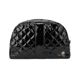 lemonbella Medium Jennifer Cosmetic Bag Nylon Quilted Travel Makeup Pouch - Shiny & Stylish Toiletry Organizer for Women, ONYX