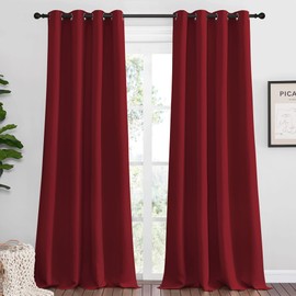 NICETOWN Burgundy Red Blackout Draperies Curtains - Pair of Grommet Top Thermal Insulated Blackout Decorative Curtains for Thanksgiving Day & Christmas Decor(55 inches Wide by 90 inches Long)