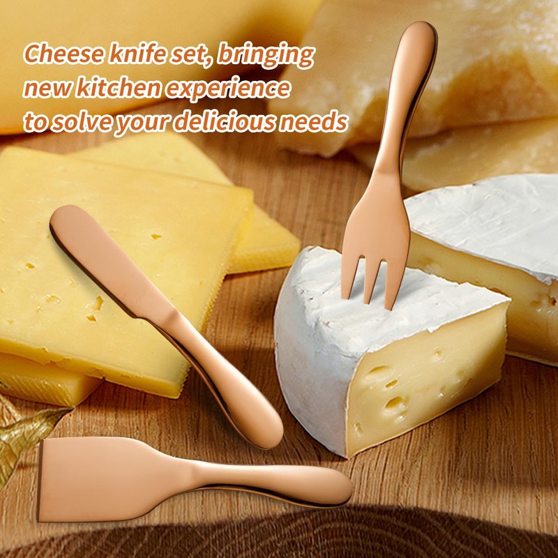 A · HOUSEWARE Copper Cheese Knives Set 7 Pieces Stainless