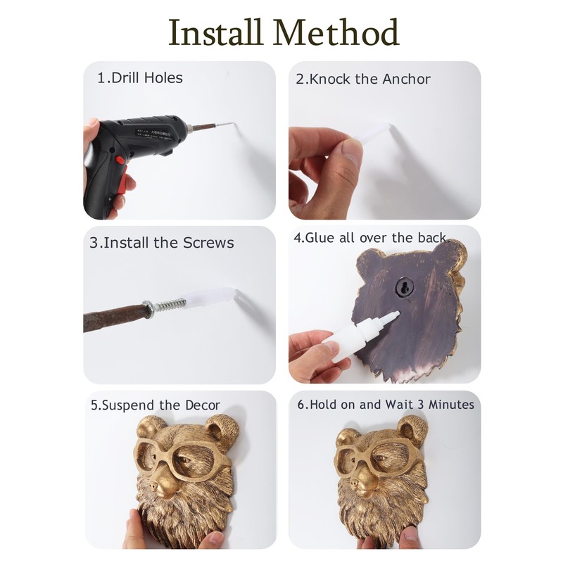 UITWMKTG 5 Pack Animal Head Wall Decor Gold Wall Sculpture
