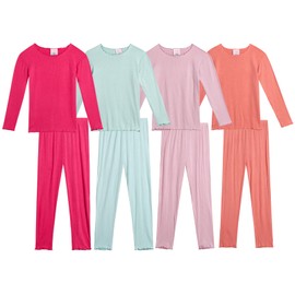 Mon Petit Baby Girls' Pajama Set - 8 Piece Rib Knit Sleepwear Shirt and Jogger Pants (12M-7), Size 3T, Coral/Aqua/Lavender/Pink