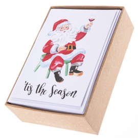 Graphique Santa Wine Holiday Petite Boxed Cards – 15 Cards Embellished with Red Glitter, Includes Matching Envelopes and Storage Box, Cards Measure 3.25” x 4.75” (BXP438)