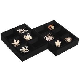 DesignSter Small Jewelry Tray-Ring Organizer 2PCS Premium Velvet Rings Earrings Display Tray Storage Insert Holder for Jewelry Box, Drawer, Dresser (6 Grids, Beige)