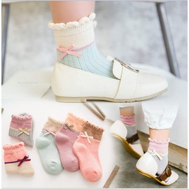 zefangyu Children's Socks, Formal, Princess, Baby, Junior, Girl, 5 Pairs Set, Wedding, Crew Length, Colorful, Cute, Spring and Autumn, ribbon