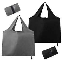 Pack of 2 Foldable Shopping Bags, 56 x 43 cm Shopping Bags, Foldable Large, Reusable Shopping Bags, Large Capacity Shopping Bags in Bag, Washable, Foldable Shopping Bag, Sturdy, Black and Grey, Black