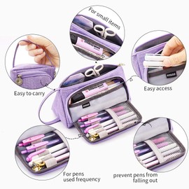 Pencil Case Teenager Girls Pencil Case Large Capacity Pencil Case for School & Office Adult Girls Gift 20 x 11 cm (Purple)
