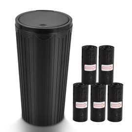 Dokpav Mini Car Trash Can Bin with Lid, Universal Leakproof Vehicle Garbage Can Bin with 5 Rolls of Trash Bags, Small Automatic Portable Car Organizers and Storage for Cars Home Office