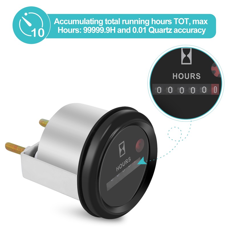 12‑36V DC AC 6 Digit Accurate Round Quartz Hour Meter