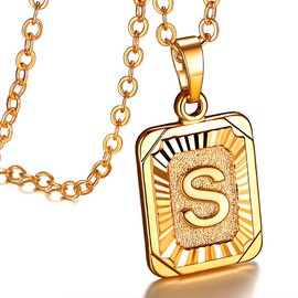 FOCALOOK Gold Letter Necklace for Women Men, Stainless Steel Initials Pendant Jewellery Captial S Charm with Study Chain 50+14cm
