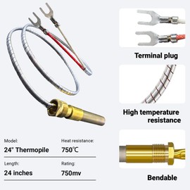 24 " 750 Millivolt Thermopile Generator, Universal Replacement Thermocouple Q313A for Gas Water Heaters, Fireplaces, Ovens, Fryers & Grills, 24" High-Temperature Resistant Sensor with Aluminum Wire