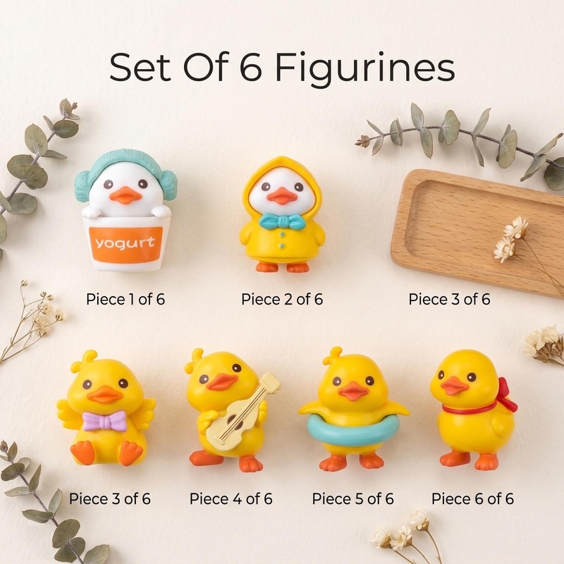 6 Pack Cute Duck Figurines, Car Dashboard Decor, Desk Ornaments,