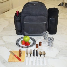 Picnic at Ascot Original Equipped 2 Person Picnic Backpack with Cooler, Insulated Wine Holder & Blanket - Designed & Assembled in The USA