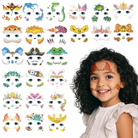 24 Sheets Face Tattoos for Kids,Temporary Tattoo Stickers for Childrens Face Painting, Make up Set Accessories, Birthday Party Bag Fillers Supplies Decorations