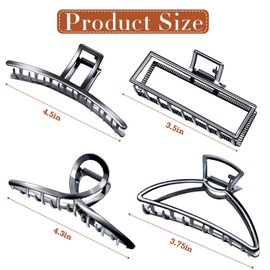 AIBEE Hair Claw Clips, Large Metal Hair Clips for Thick Thin Hair, 2023 Stylish Big Jaw Clips for Hair, Butterfly Hair Clips,4 Pack Long Hair Clips for Women (Metallic Black)