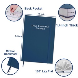 Daily & Monthly Planner for 2026 or Anytime - ADHD Planner Two Pages Per Day, Daily Planner Undated to Increase Focus, Eliminate Overwhelm, Achieve Your Biggest Goals, 5.8'' × 8.3'', Blue