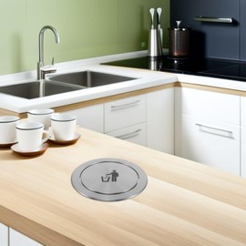 Ciieeo Trash Can, Lid Only, Embedded Type, Stainless Steel, Automatic Open/Close Lid, Silent, Recessed Type, Swinging Lid, Stylish, Round, Rust Proof, Corrosion Proof, Recommended Opening 8.7 - 9.8