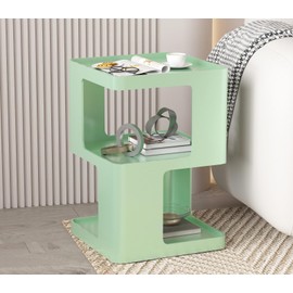 BAOGELIYA Metal Small Nightstands, Modern Side Table with 3 Tiers Storage, Green End Table for Couch, Living Room Bedroom, Bedside Tables No Assembly Required