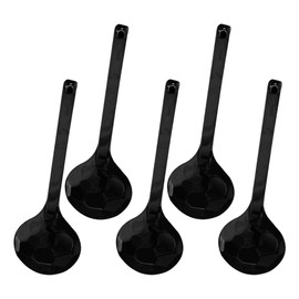 Hemoton 5 Pcs Melamine Japanese Style 8.17" Long handle Soup spoon Ramen Ladle Spoon for Udon Ramen Noodle Soup Pho Hot Pot, Deep Oval Hook Design, Dishwasher Safe, Black