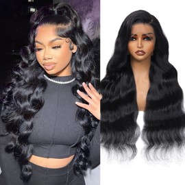 Oftsod 13x4 Lace Front Wigs Human Hair Pre Plucked 32 Inch Body Wave HD Lace Front Wigs Human Hair Natural Color 180% Density Glueless Wig 100% Virgin Human Hair with Baby Hair for Women