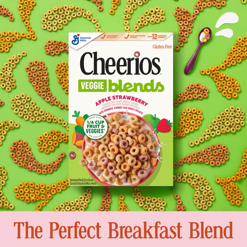 Cheerios Veggie Blends Breakfast Cereal, Apple Strawberry, Made with Fruits