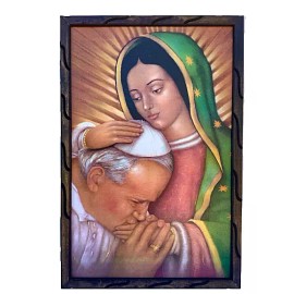 Cuadro De Madera 36”x24" Con Imagen De Virgen De Guadalupe & Papa Juan Pablo II