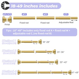 Spring Tension Shower Curtain Rod,18-49",Heavy Duty,No Drill,Gold
