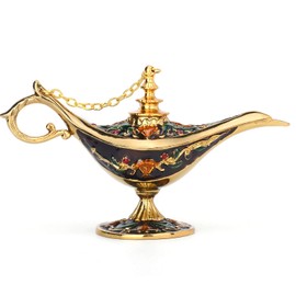 FASALINO Magic Genie Lamp Wishing Trinket Box Classic Vintage Ornaments Metal Craft Gift for Home Decor (Coffee)