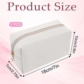 Makeup Bag PU Leather Cosmetic Bag Make Up Organizer Portable Storage Purse Large Capacity Waterproof Small Neat Multifunctional Zipper Pouch Travel Toiletry Bag for Women Daily Use(White)