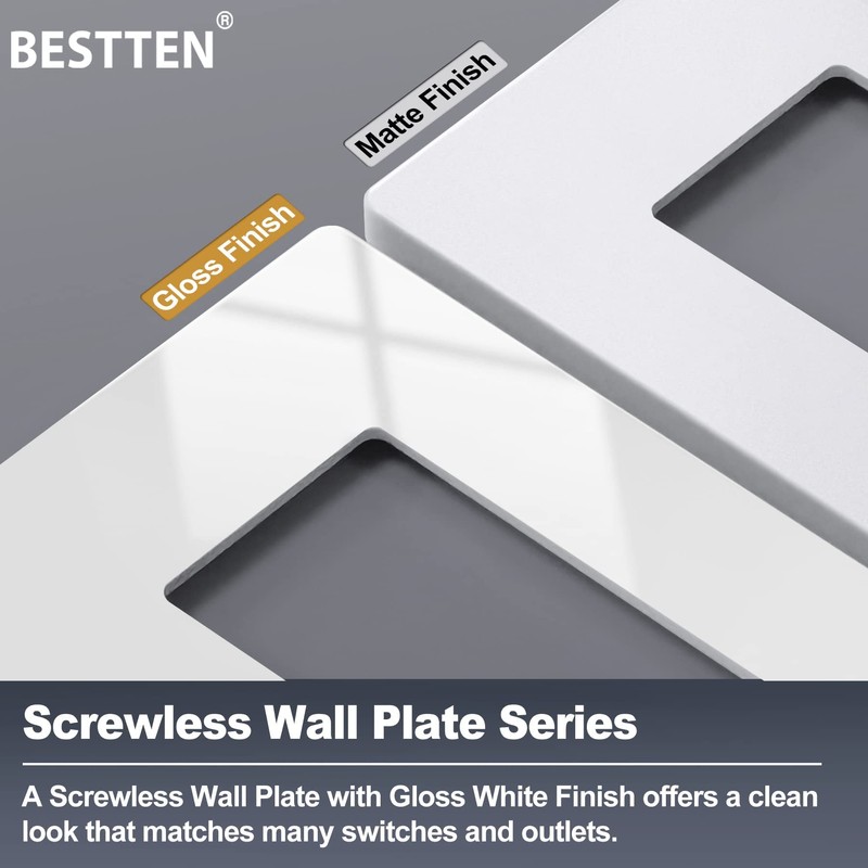 [2 Pack] BESTTEN 3-Gang Screwless Wall Plate, USWP4 White Series,