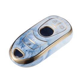 VekAuto Key Fob Cover Compatible for Buick Enclave Verano Encore, 6 Button Porcelain Pattern Soft TPU Blue Remote Keyless Smart Key Fob Case Protection Shell