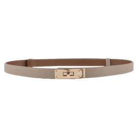 Gudoye Western Women Skinny Leather Belt Classic Solid Colour Alloy Turn Lock Ladies Adjustable Thin Belt Slim Waist Belt For Dresses Jeans Coat(Light khaki gold)