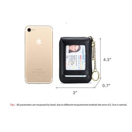 AurexaFashion Women Genuine Leather ID Card Case Minimalist Wallet with Key Chain. RFID Blocking 12 Credit Card Holder Purse -Dark Blue