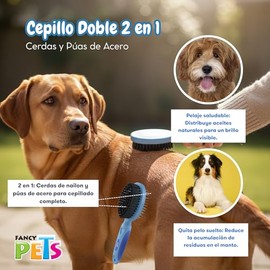 Fancy Pets Cepillo Doble para Perros 2 en 1 con Cerdas de Nailon y Púas de Acero, Ideal para Pelo Corto a Medio                                       