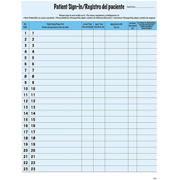 Tabbies Patient Sign-in Label Forms - Letter - 8 1/2 x 11 Sheet Size - Blue Sheet(s) - 125 / Pack