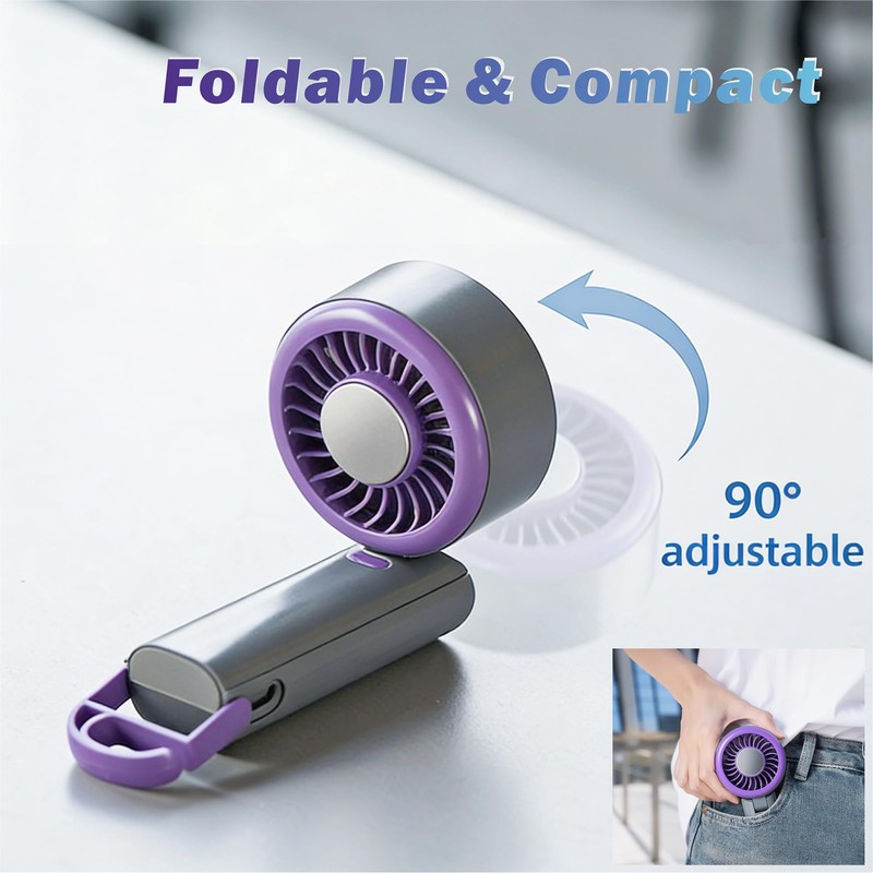 AChoice4U Portable Handheld Fan with Ice Compress with Hook (Purple-Grey)