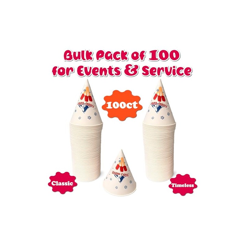 Concession Essentials Paper Snow Cone Cups, 6 oz, Wax Coated,