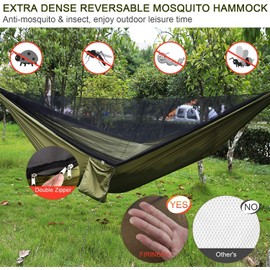 FIRINER Camping Hammock with Rain Fly Tarp and Mosquito Net Tent Tree Straps, Portable Single Double Nylon Parachute Hammock Rainfly Set for Backpacking Hiking Travel Yard Outdoor Activities Green