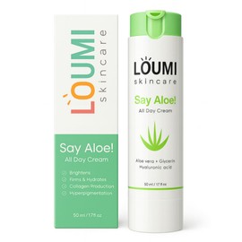 LOUMI Skincare Lightweight Hydrating Aloe Face Cream, Aloe Vera, Algae, And Hyaluronic Acid, Soften And Brighten Skin, Made In The US