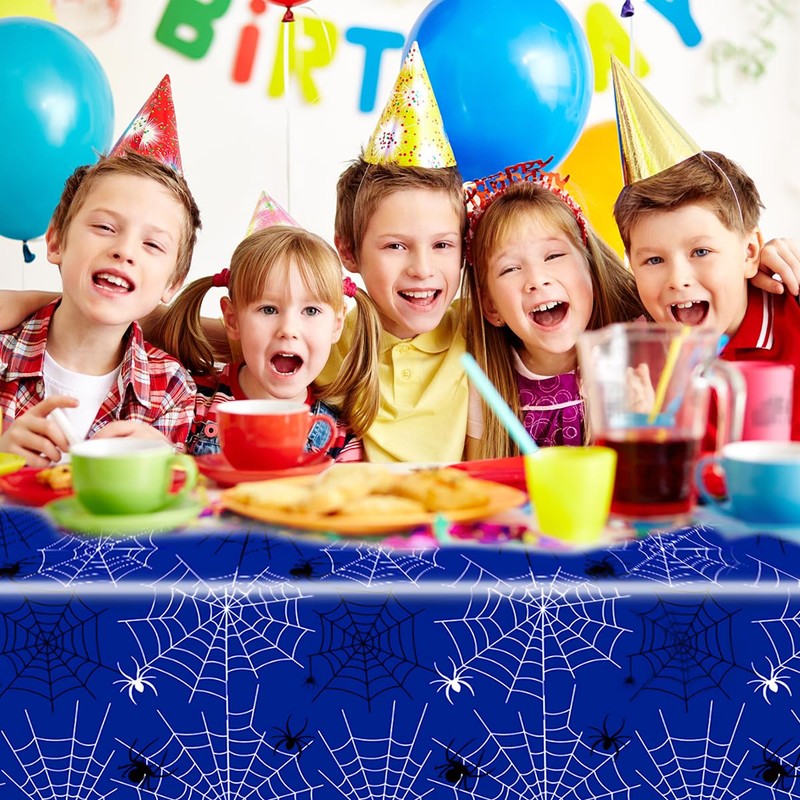 YTHKJS 2Pcs Blue Spiderweb Party Tablecloth|70.8 x 42.5 Inch| Spiderweb